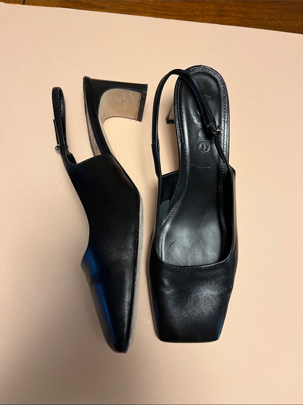 Aeyde Black Leather Slingback Heels, size 39.5 Italian, 8.5 USA